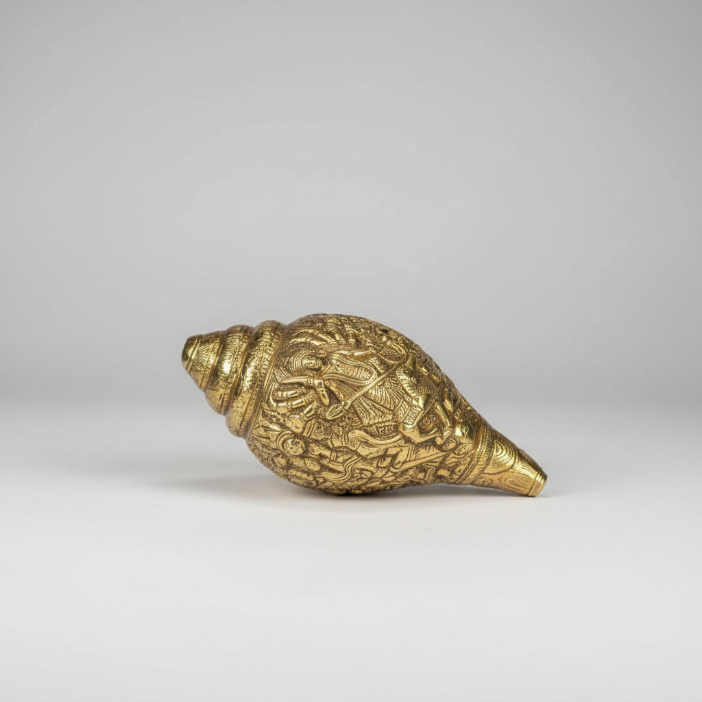 Hanging Mahishasurmardini Brass Shankh 10 Inch Pure Brass Sacred Conch Shell Idol for Home Temple