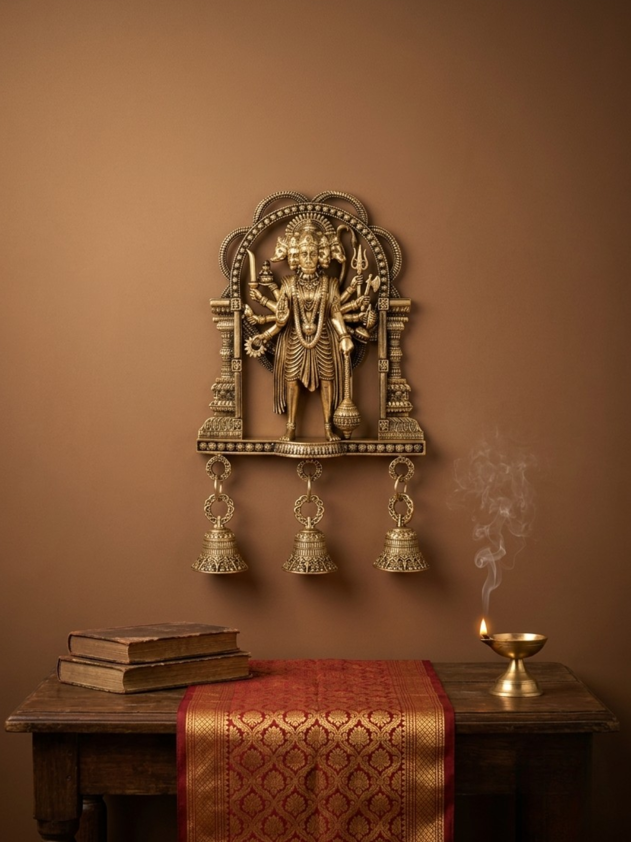 Hanging Panchmukhi Hanuman Ashtadhatu Idol Energised Five-Faced Hanuman Wall Murti