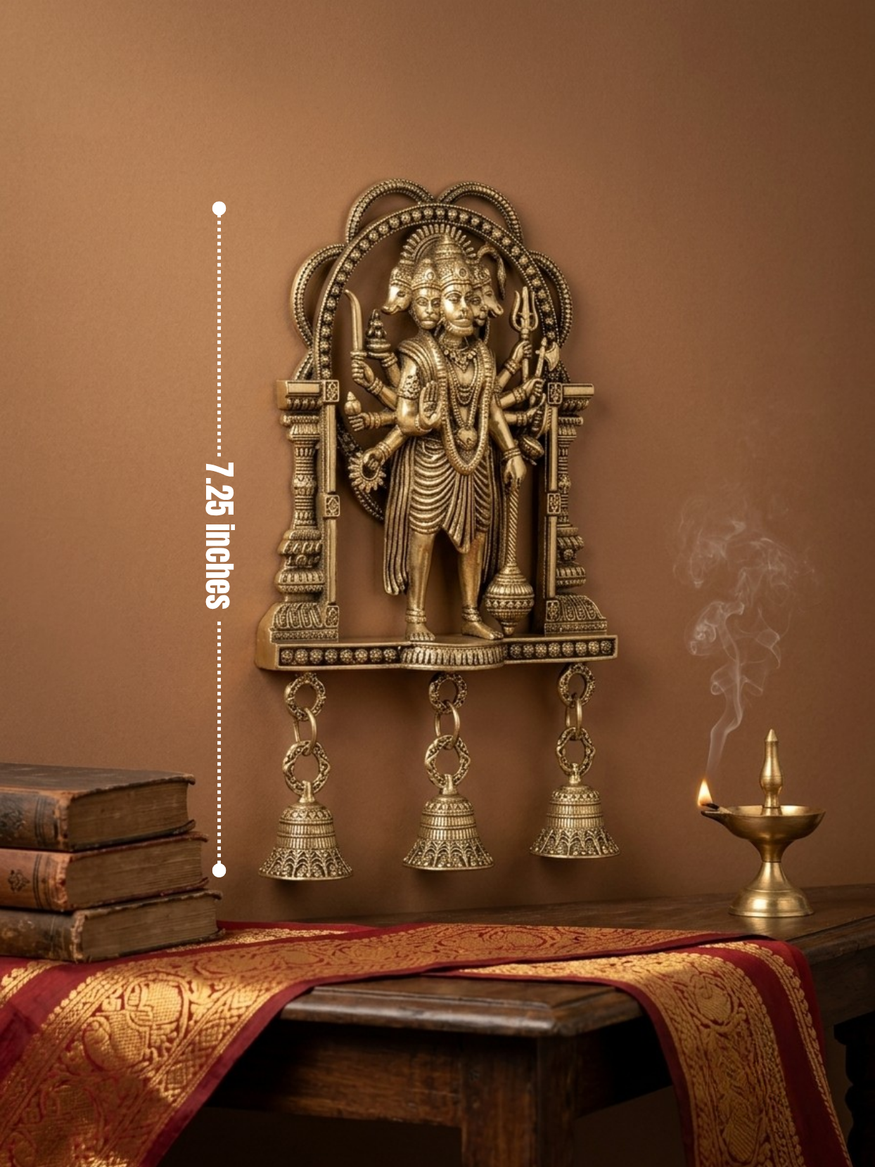 Hanging Panchmukhi Hanuman Ashtadhatu Idol Energised Five-Faced Hanuman Wall Murti