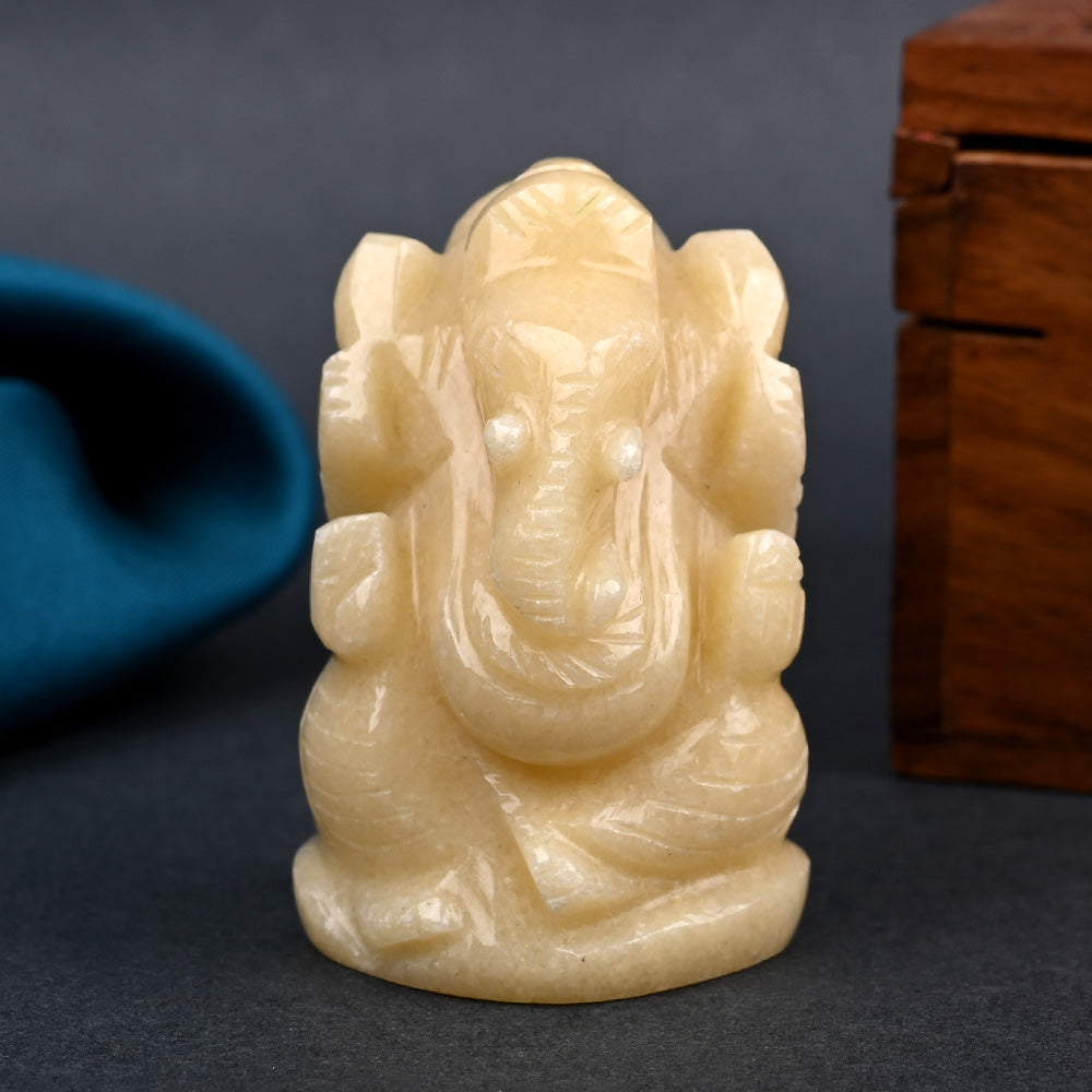 Ivory Yellow Jade Ganesha Idol - 84 gms