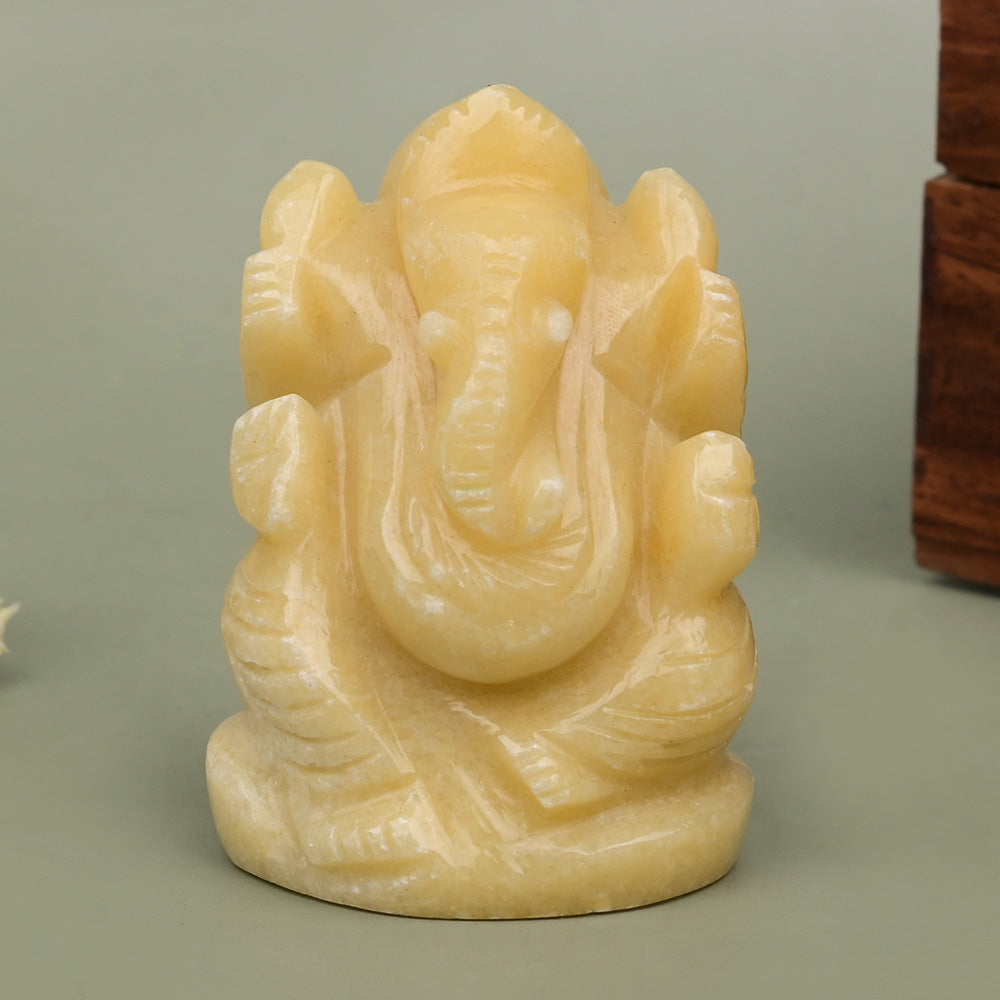 Ivory Yellow Jade Ganesha Idol - 95 gms