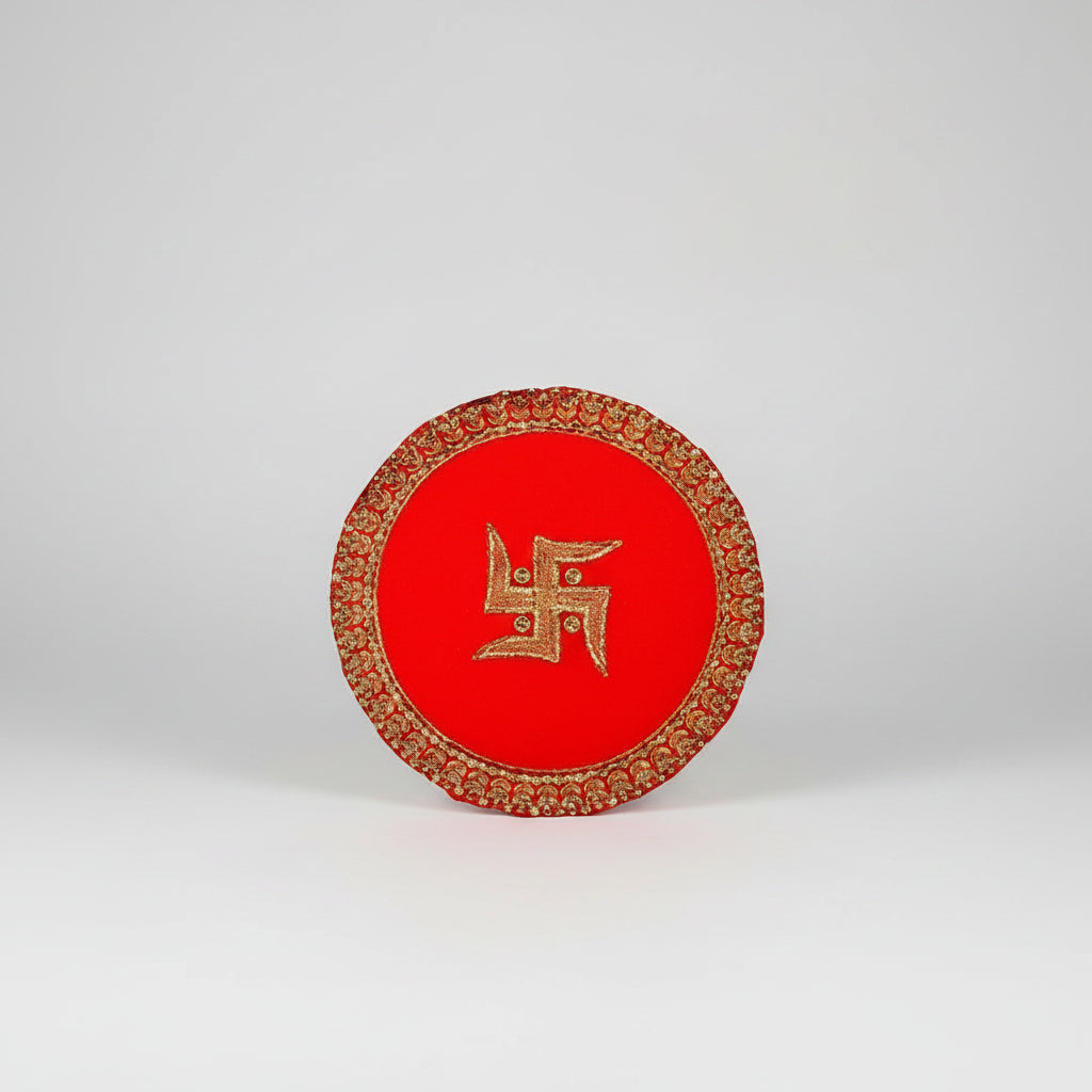 Swastik Design Round PUJA Altar Cloth-Small