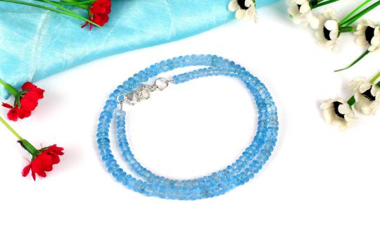 Blue Topaz Faceted Button Shaped Beads Necklace