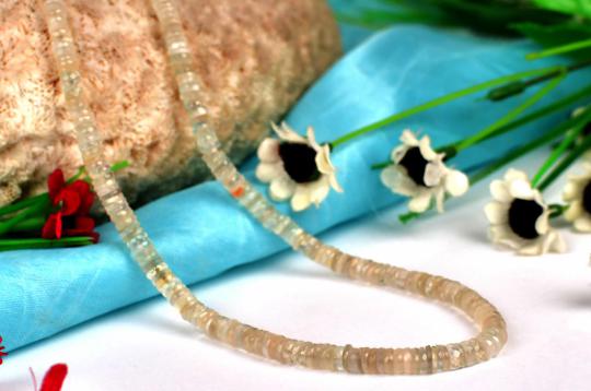 Moonstone Faceted Button Shaped Beads Necklace-30 gms
