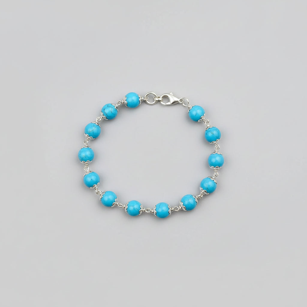 Turquoise Bracelet with Silver Capping-10 mm
