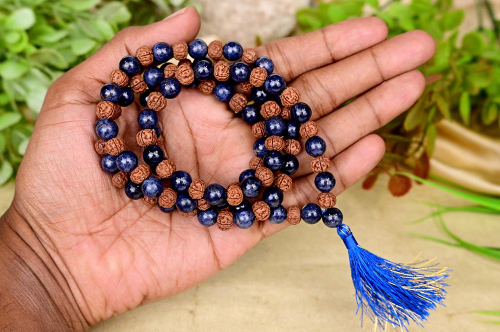 Blue Sapphire & Panchmukhi Rudraksha Mala