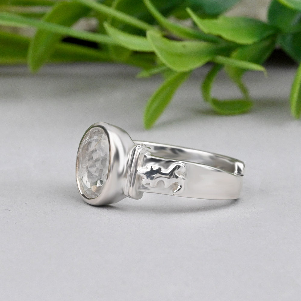 White Topaz Ring In Pure Silver-3 to 4 carats