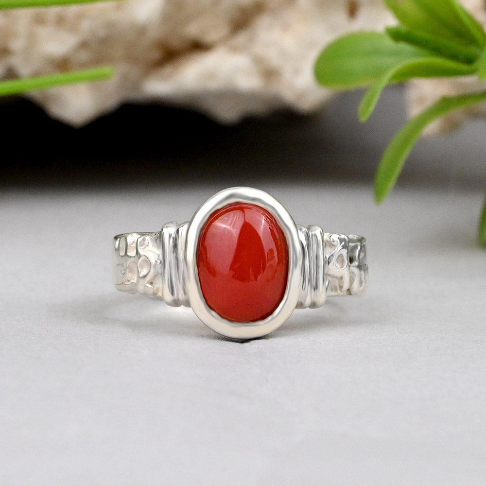 Red Coral Ring in Pure Silver-5 to 6 carats