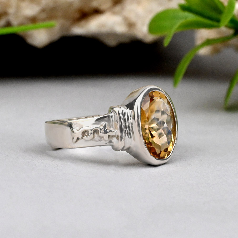 Yellow Citrine Ring In Pure Silver-5 to 6 carats