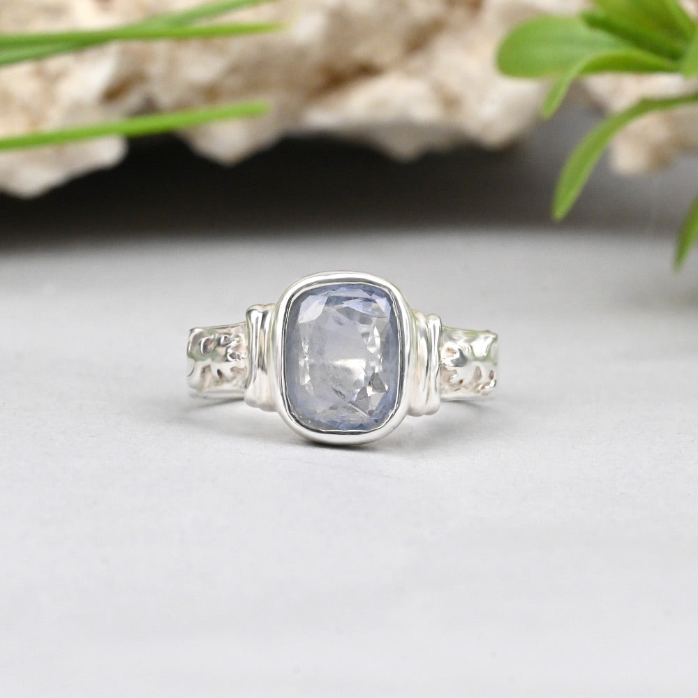 Blue Sapphire Ring In Pure Silver-5 to 6 carats-Women Design