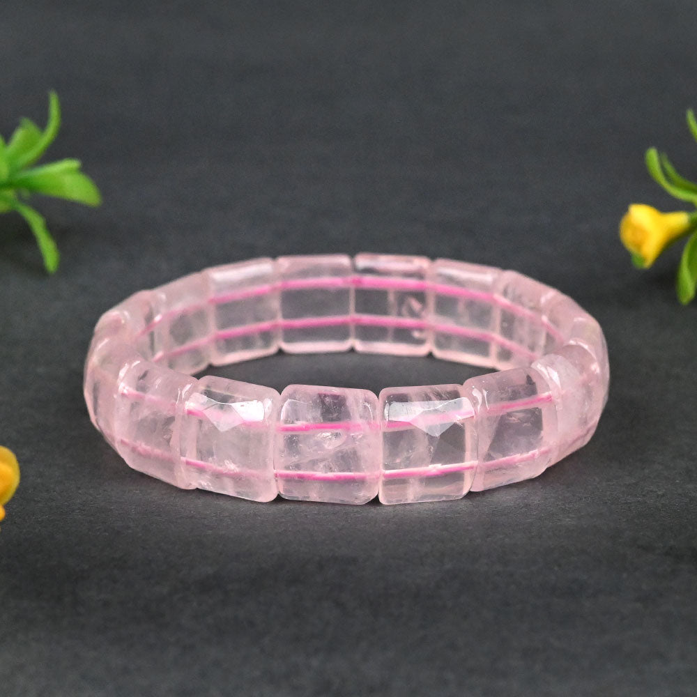 Rose Quartz Square Faceted Beads Bracelet