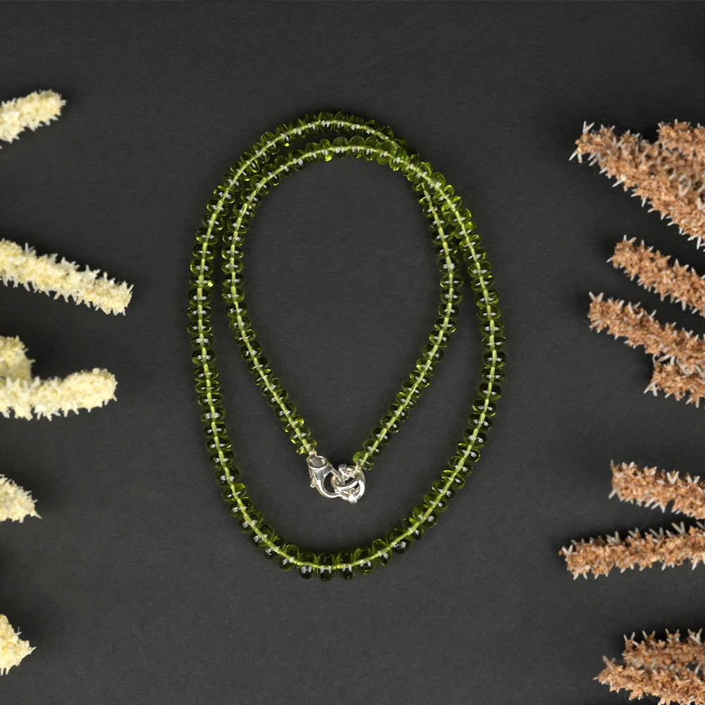 Peridot Button Shape Beads Necklace-5 mm to 8 mm