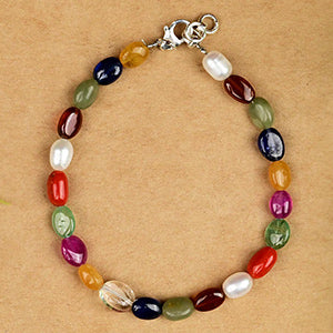 Navratna Oval Beads Bracelet-39.3 Carat