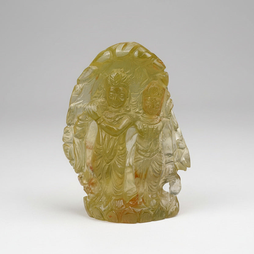 Radha Krishna Lemon Topaz Hand Carved Idol 683 carats