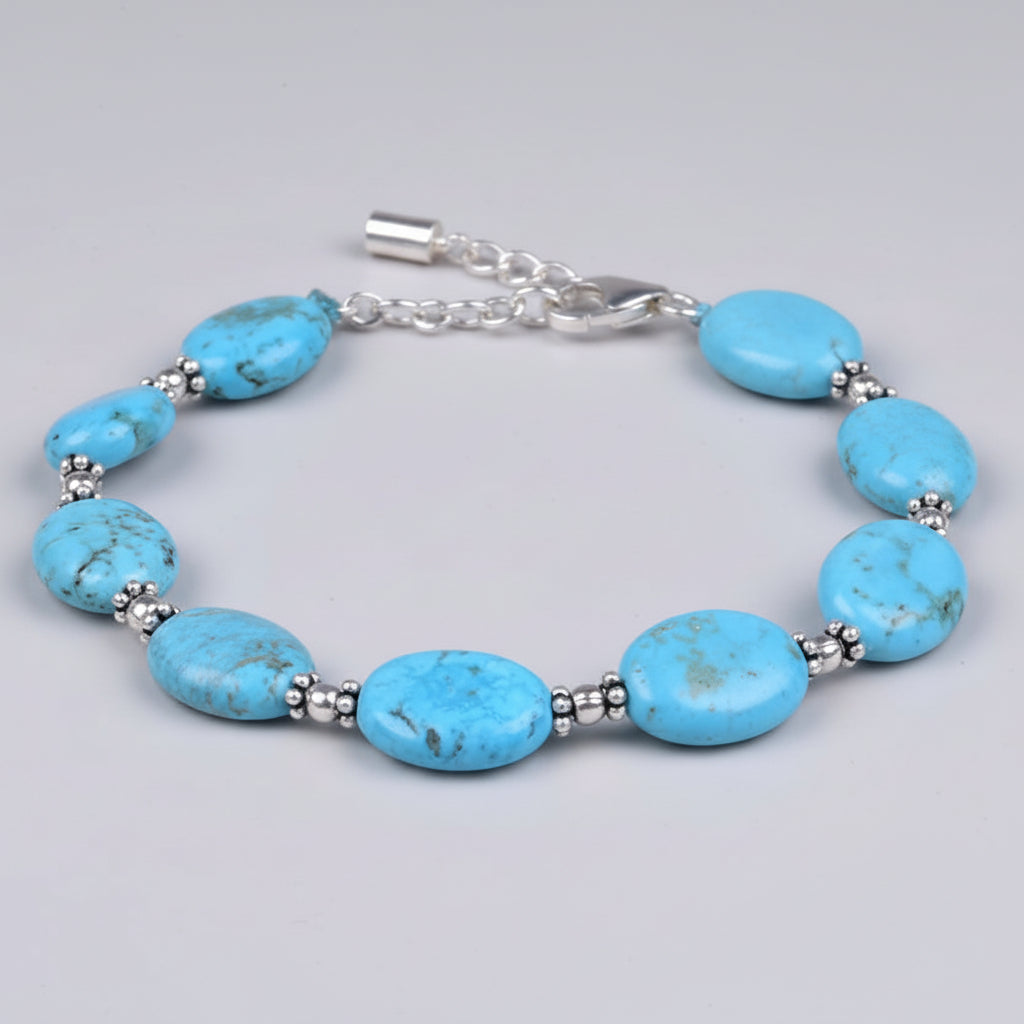 Turquoise Firoza Flat Oval 925 Silver Designer Bracelet
