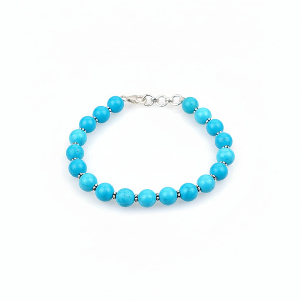 Turquoise (Firoza) Silver Chakri Bracelet-6 mm