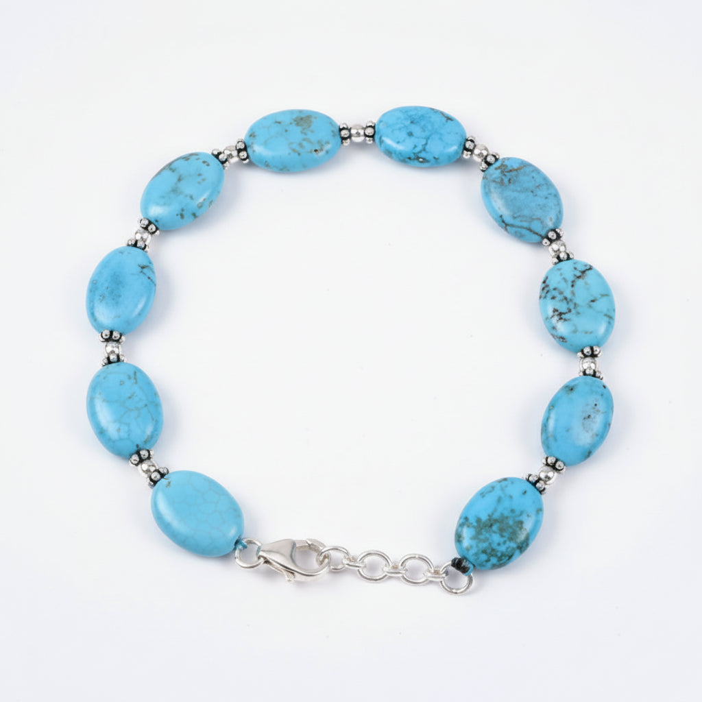 Turquoise Firoza Flat Oval 925 Silver Designer Bracelet