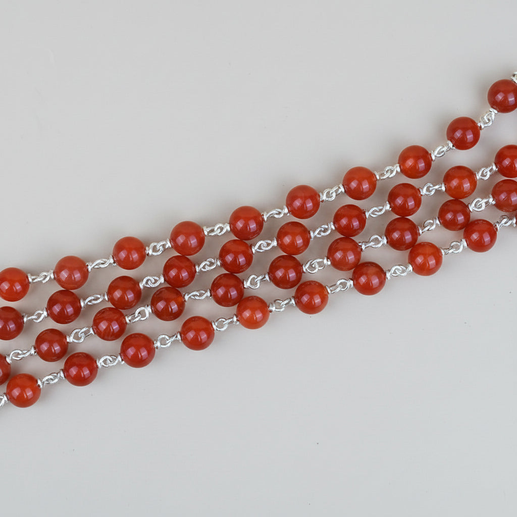 Red Carnelian 925 Silver Wire Mala-8 mm