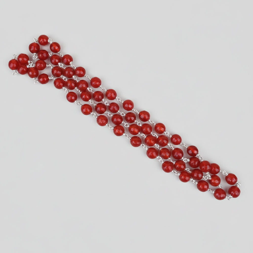 Faceted Red Carnelian 925 Silver Wire Mala-8 mm
