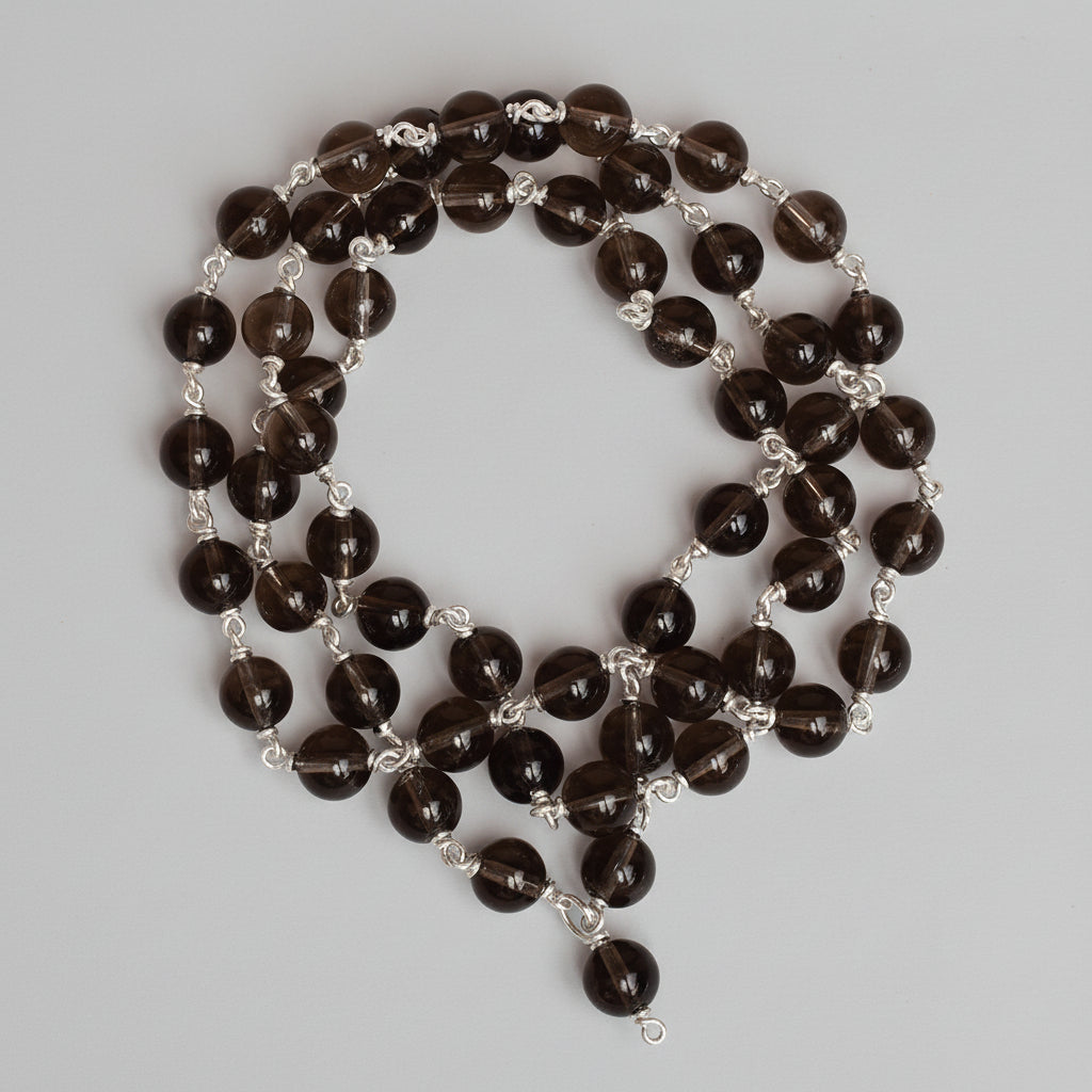 Smoky Quartz 925 Silver Wire Mala