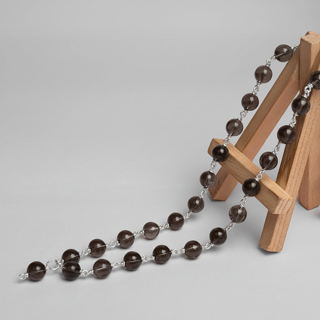 Smoky Quartz 925 Silver Wire Mala