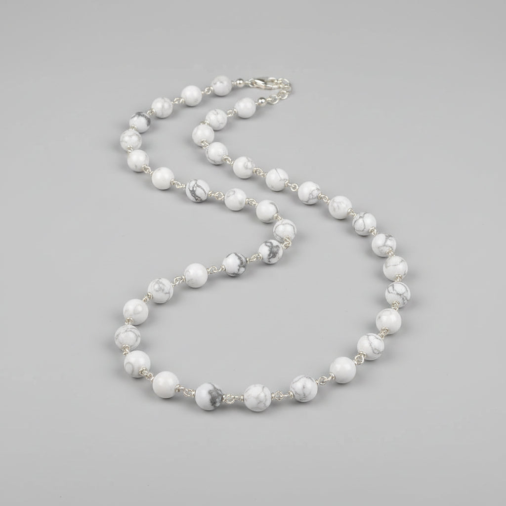 White Howlite 925 Silver Wire Mala