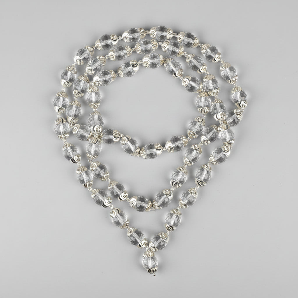Sphatik Faceted 925 Silver Wire Mala (Double Knot)-5 mm