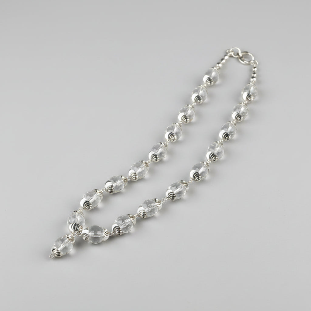Sphatik Faceted 925 Silver Wire Mala (Double Knot)-5 mm