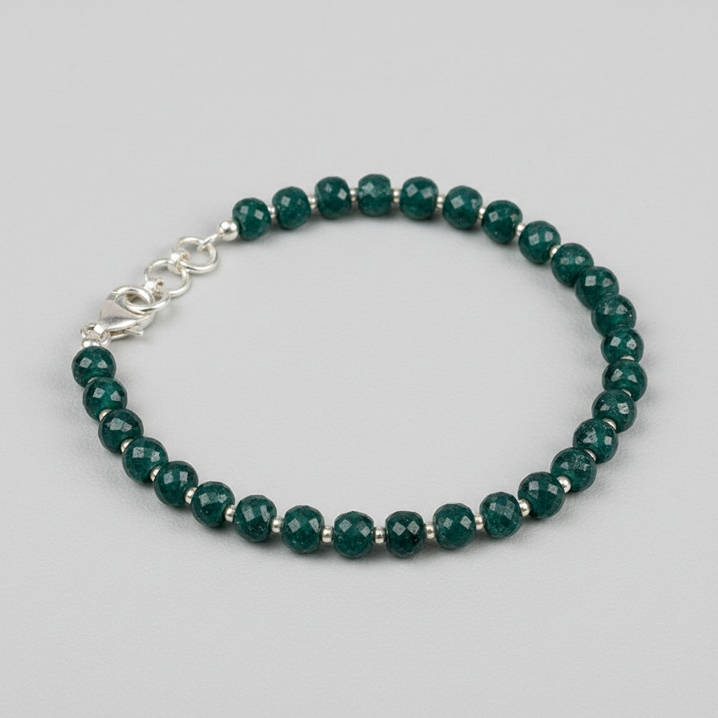 Faceted Emerald 925 Silver Balls Bracelet - 65.35 Carats