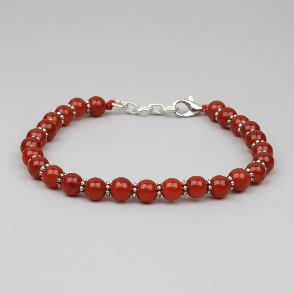 Red Carnelian German Silver Chakri Bracelet-6 mm