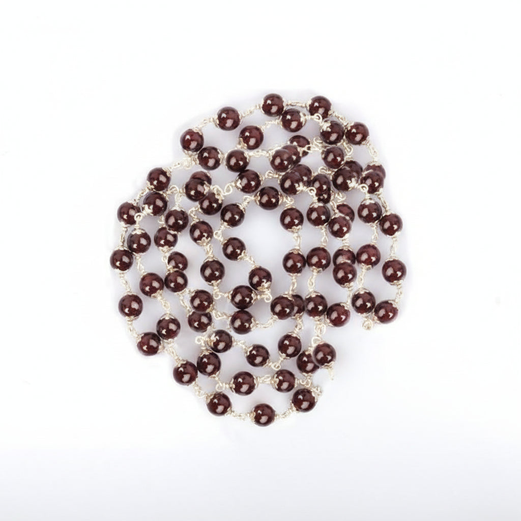 Garnet Round Mala in Silver (8 mm)-54+1 Beads