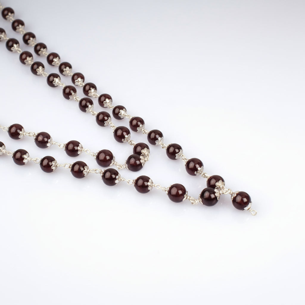 Garnet Round Mala in Silver (8 mm)-54+1 Beads