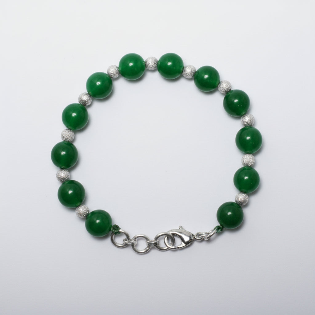 Green Onyx Round Bracelet with German Silver Balls