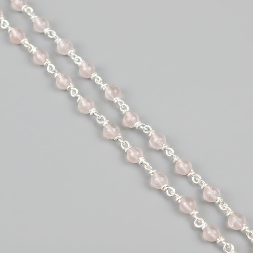 Rose Quartz 925 Silver Wire Mala-4 mm
