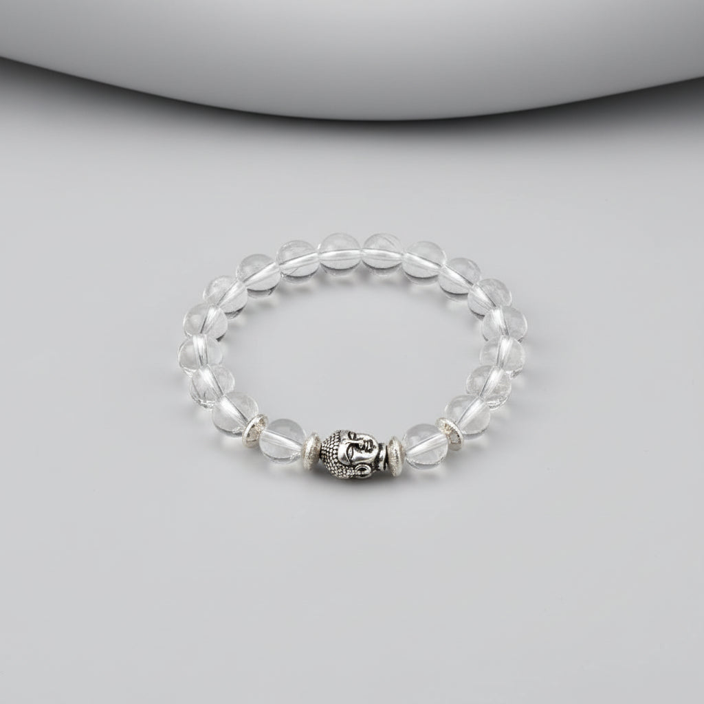 Round Sphatik Buddha Bracelet in Elastic-10 mm