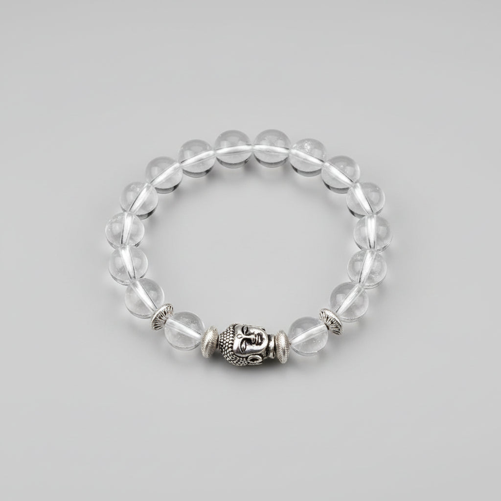 Round Sphatik Buddha Bracelet in Elastic-14 mm