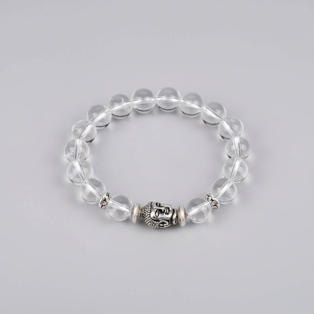 Round Sphatik Buddha Bracelet in Elastic-6 mm