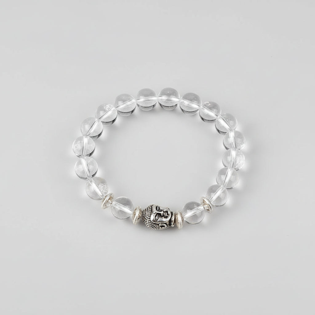 Round Sphatik Buddha Bracelet in Elastic-12 mm