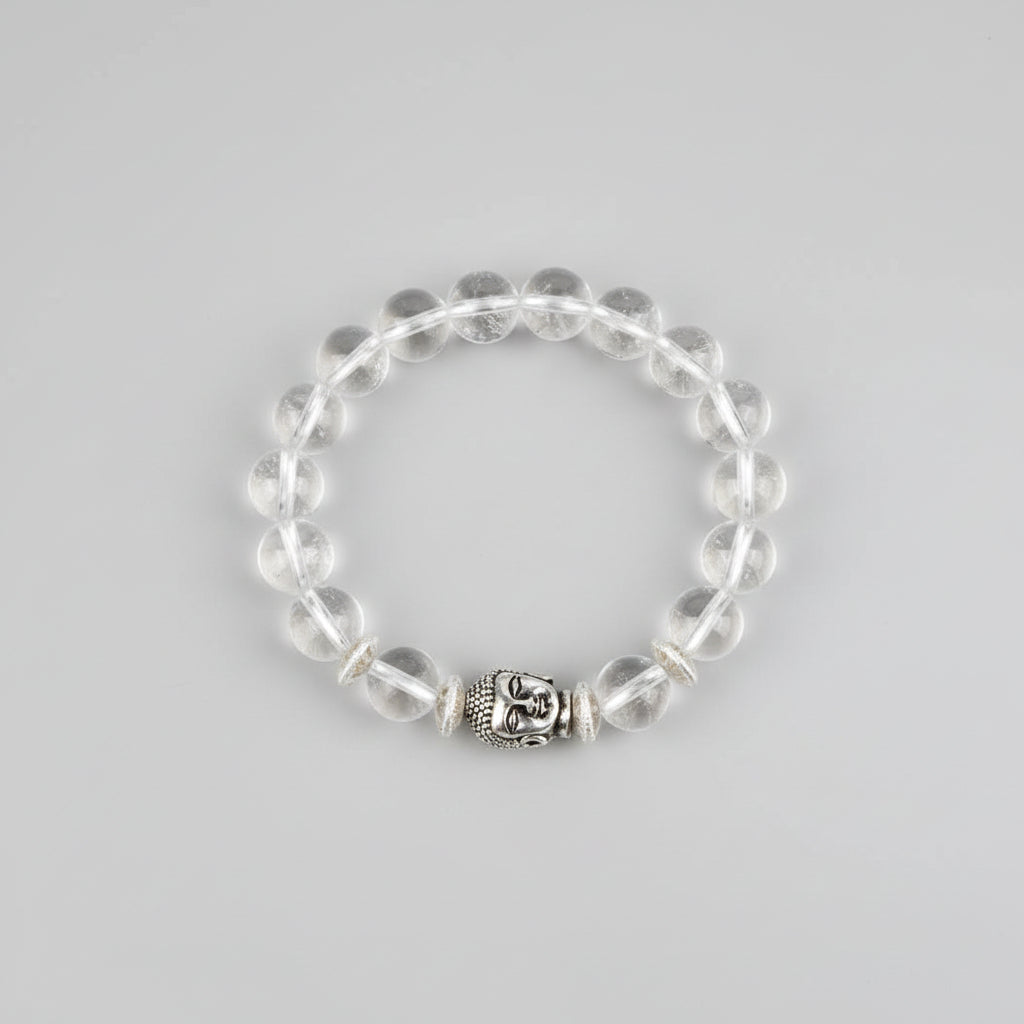 Round Sphatik Buddha Bracelet in Elastic-8 mm