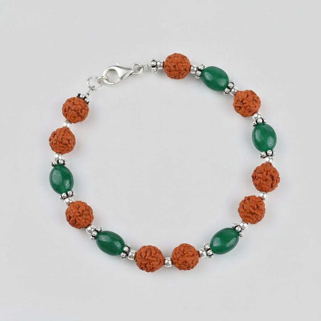 Emrald & 5 mukhi Rudraksha Bracelet