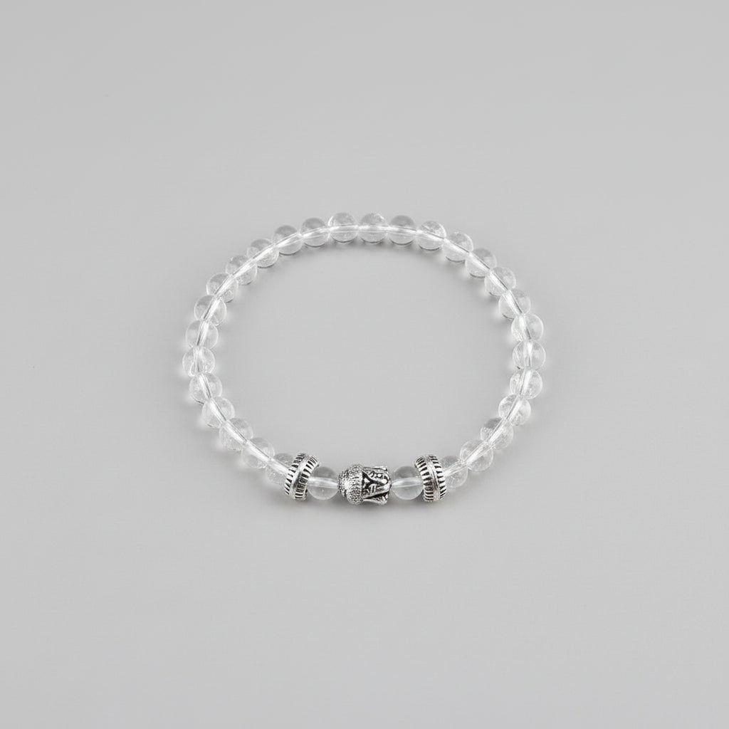 Round Sphatik Buddha Bracelet in Elastic-8 mm