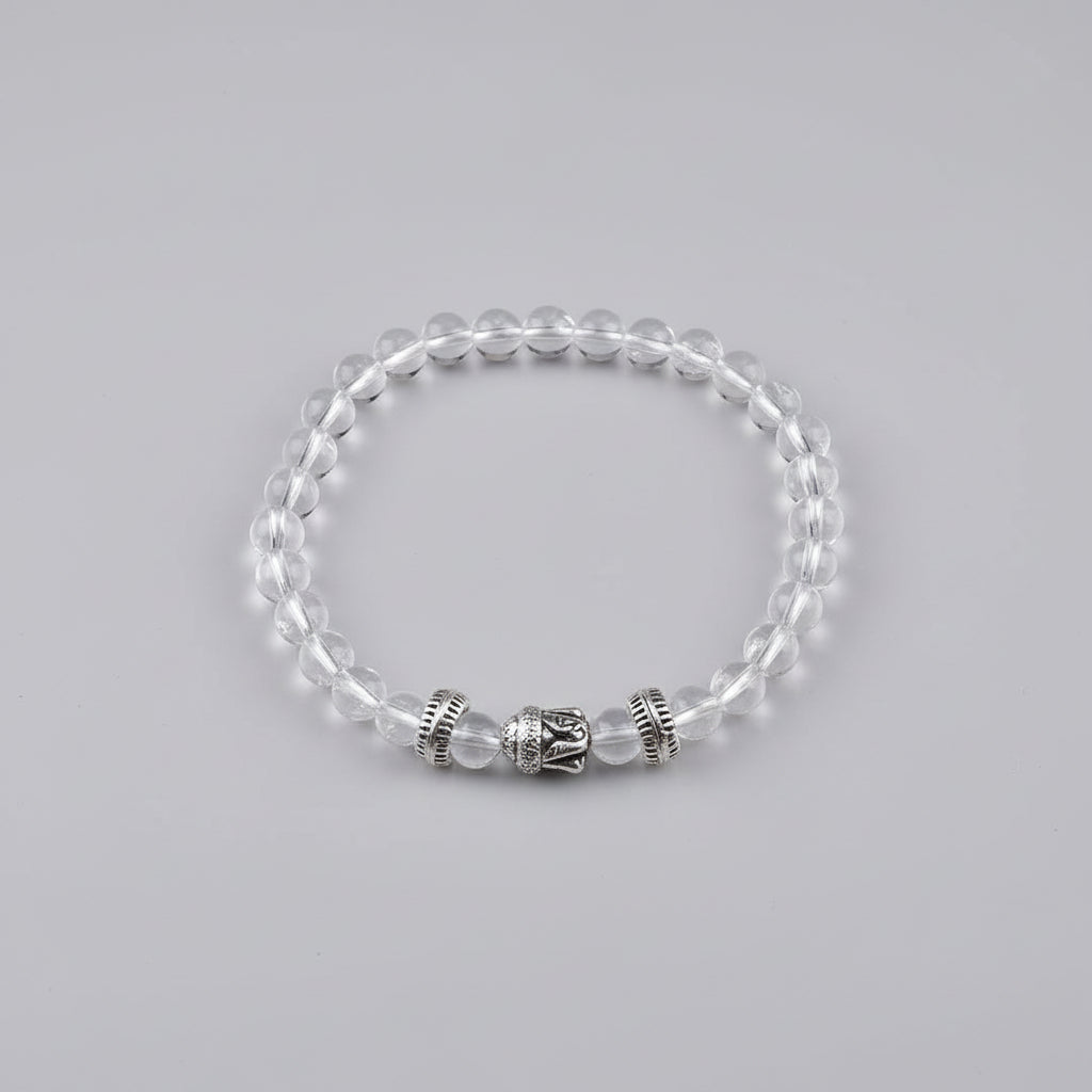 Round Sphatik Buddha Bracelet in Elastic-10 mm