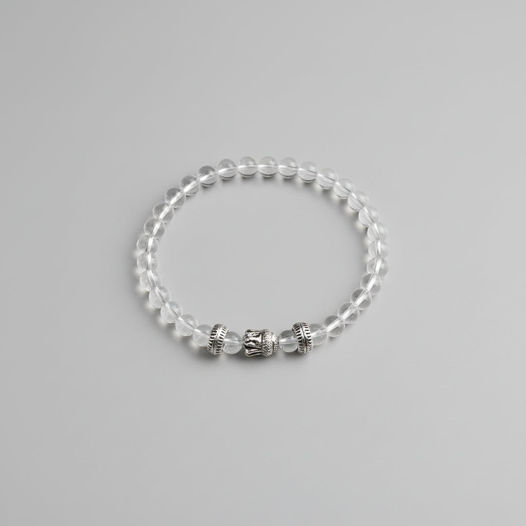 Round Sphatik Buddha Bracelet in Elastic-14 mm