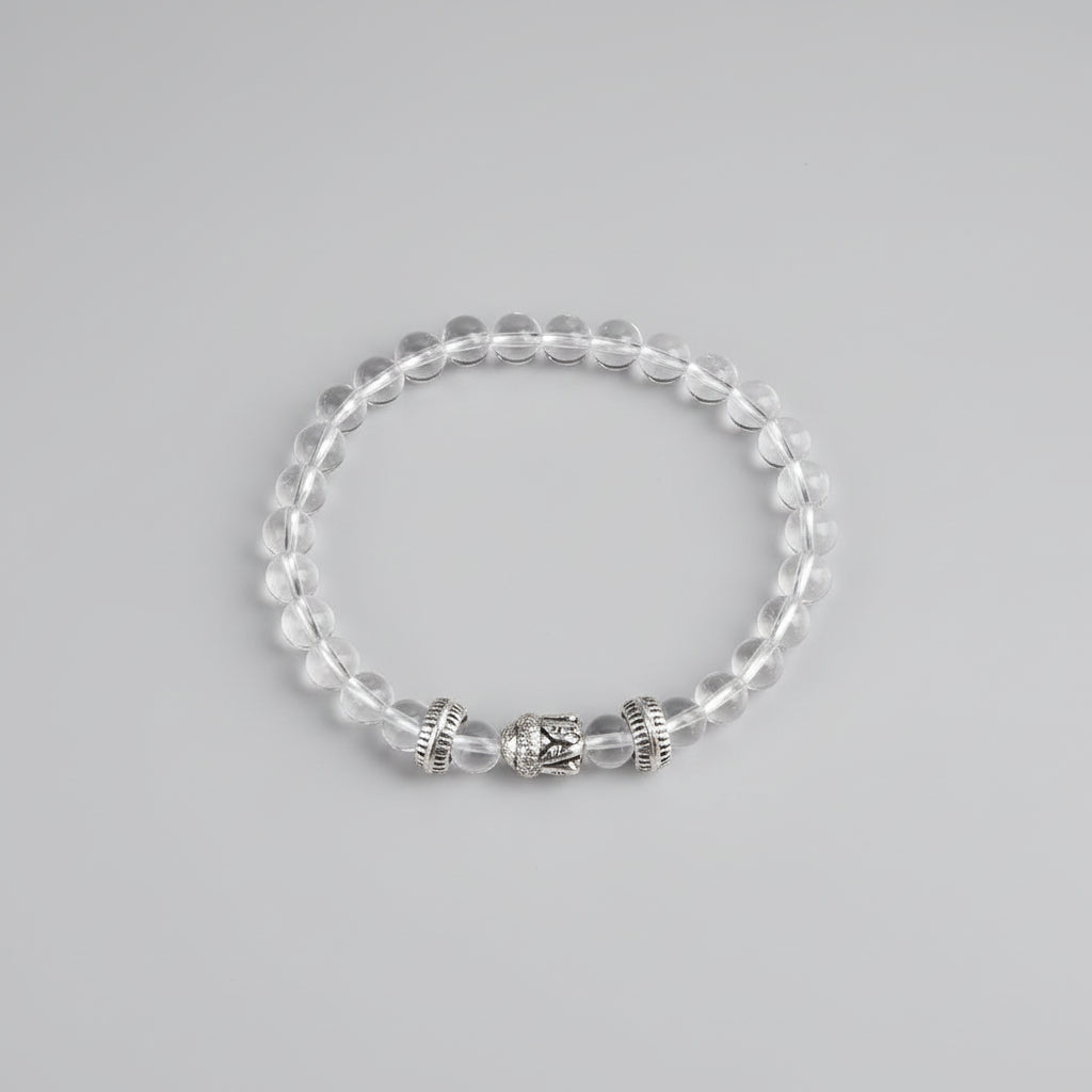 Round Sphatik Buddha Bracelet in Elastic-12 mm