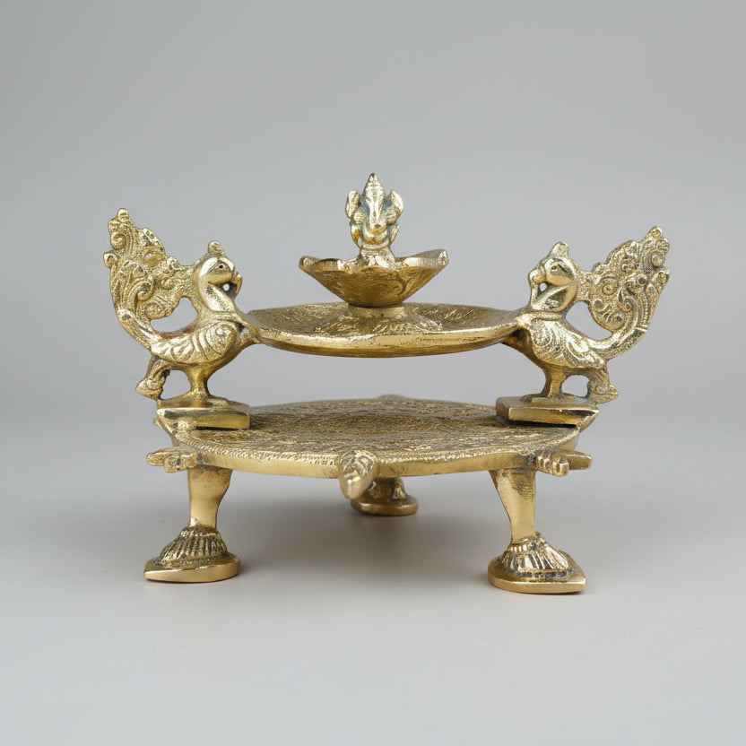 Brass Kurma Twin Peacock Hand Ganesh Diya