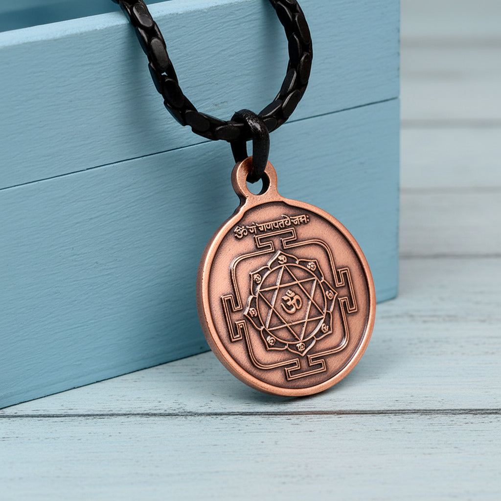 Ganesh Yantra Copper Locket-Large-With Copper Chain