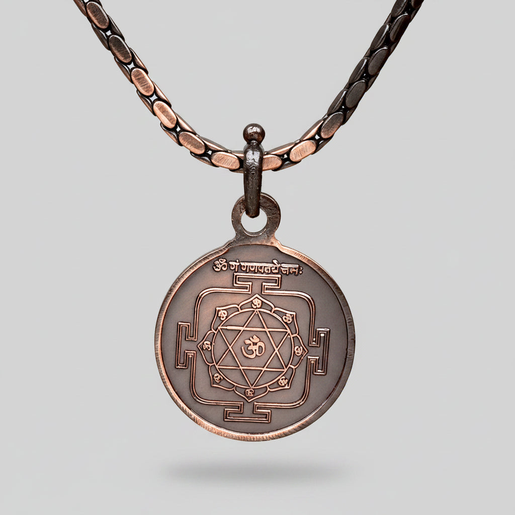 Ganesh Yantra Copper Locket-Small-With Copper Chain