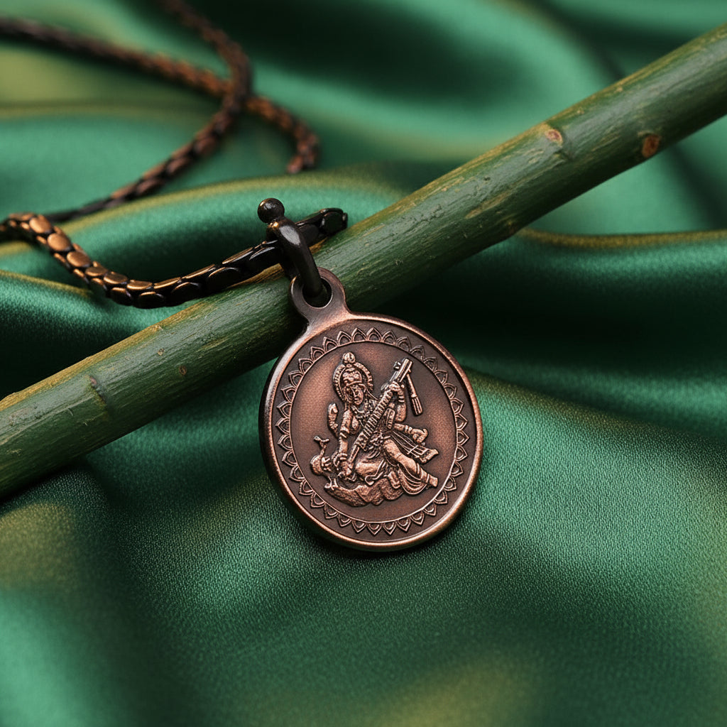 Shree Saraswati Yantra Copper Locket-Small-With Copper Chain