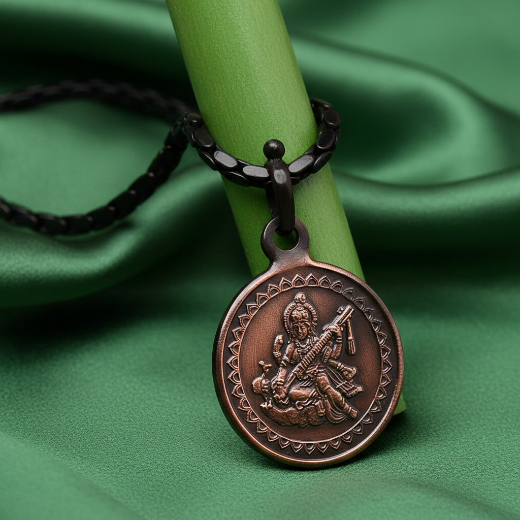 Shree Saraswati Yantra Copper Locket-Large-With Copper Chain