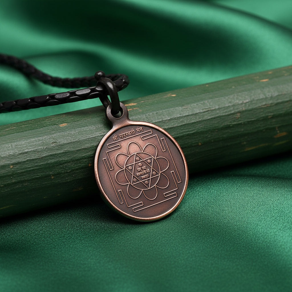 Shree Saraswati Yantra Copper Locket-Small-With Copper Chain